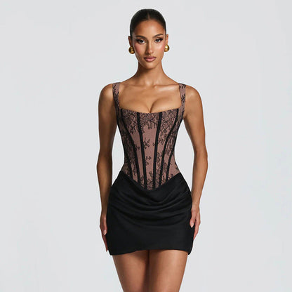 Women’s spring-summer square collar lace printed line stitching top by Pear Daisy, casual home and garden wear.