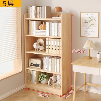 Floor-standing storage rack, simple wooden bookcase, multi-story bedroom and living room storage cabinet for home use, wall-mounted integrated storage cabinet