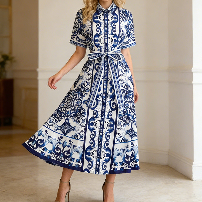 Women’s short sleeve printed beach holiday dress by Pear Daisy, lightweight and stylish for spring and summer wear.