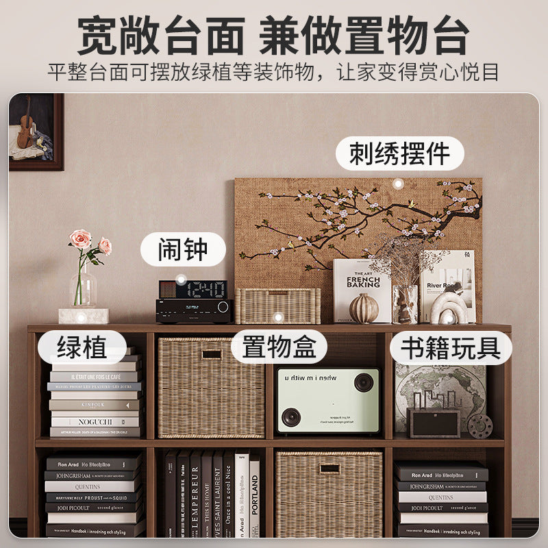 Carefully selected simple bookshelf low cabinet, small apartment living room, large capacity floor-standing INS style long strip storage cabinet against the wall and balcony