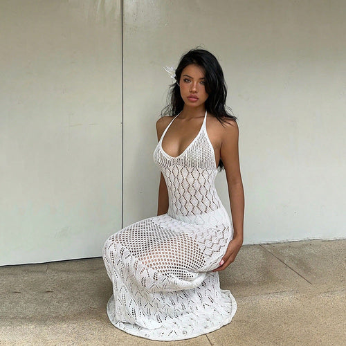 Start2Finish solid color sexy knitted beach cover-up with hollow out cutout, perfect as a stylish swimwear addition.