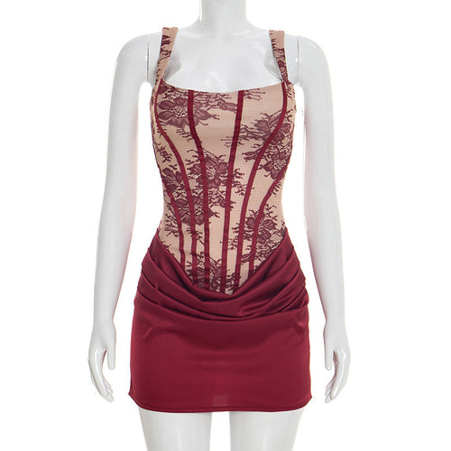 Women’s spring summer lace printed line stitching top with square collar, by Pear Daisy, perfect for casual home and garden wear.