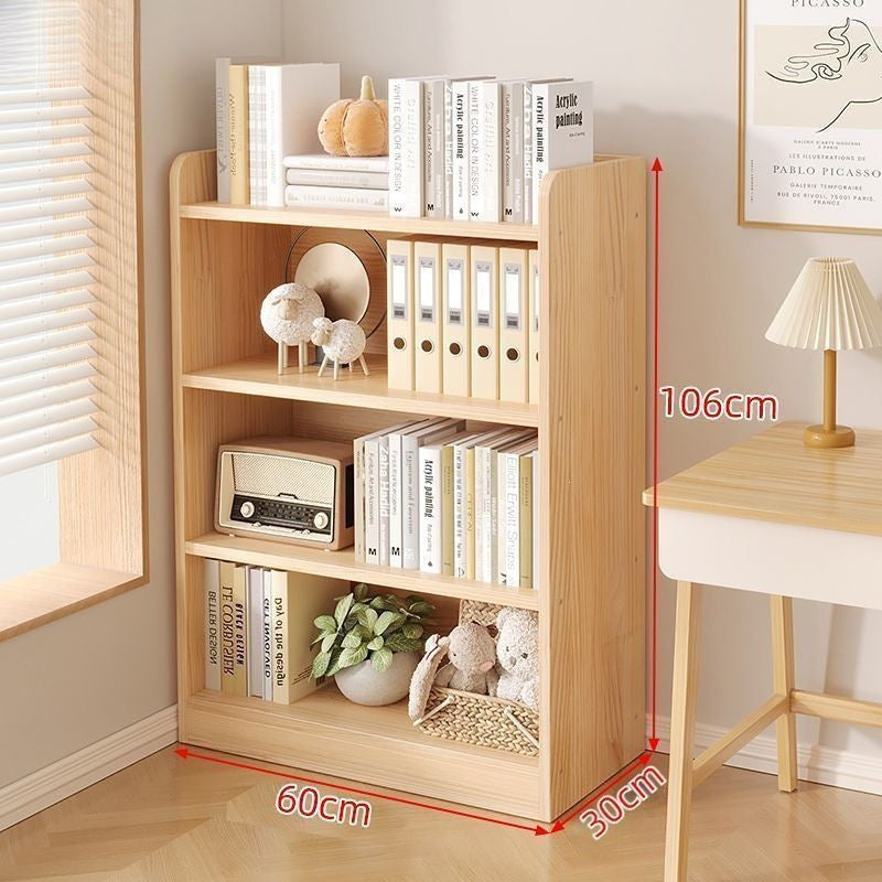 Floor-standing storage rack, simple wooden bookcase, multi-story bedroom and living room storage cabinet for home use, wall-mounted integrated storage cabinet