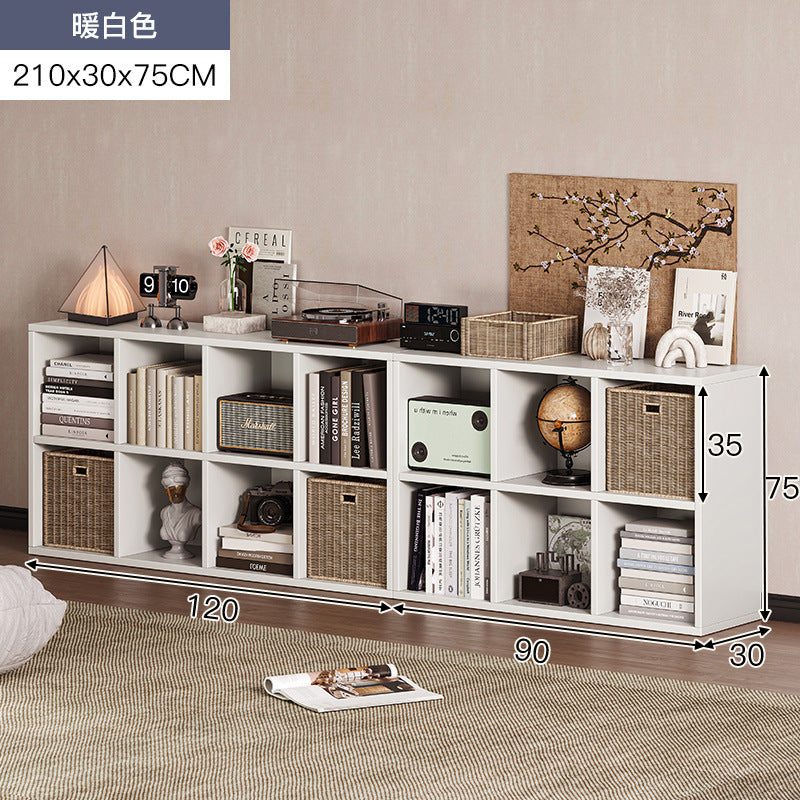 Carefully selected simple bookshelf low cabinet, small apartment living room, large capacity floor-standing INS style long strip storage cabinet against the wall and balcony