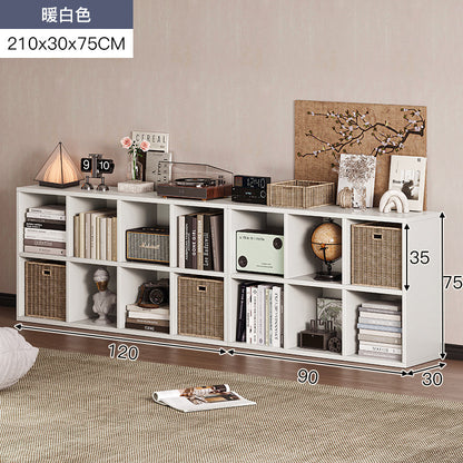 Carefully selected simple bookshelf low cabinet, small apartment living room, large capacity floor-standing INS style long strip storage cabinet against the wall and balcony