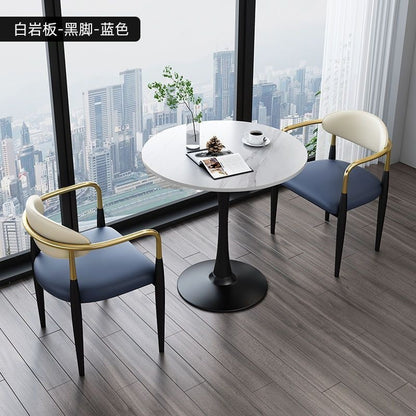A light luxury sintered stone small round table for reception and negotiation tables and chairs, a trendy coffee table, balcony lounge table, and chair combination