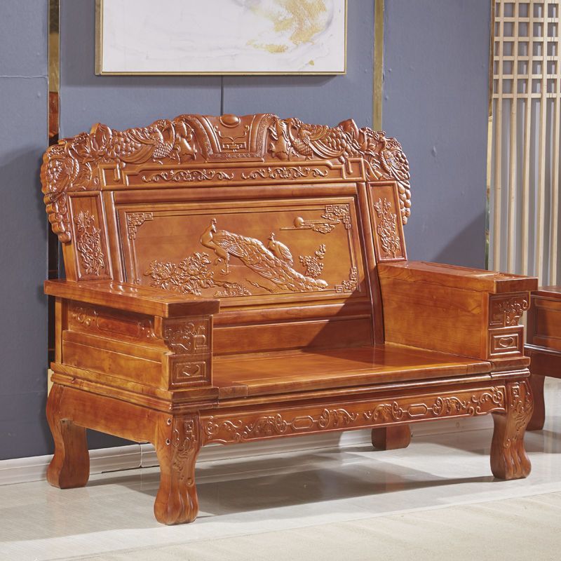All-solid wood sofa combination, classical Chinese style antique carved economical rural red toon wood sofa for winter and summer use