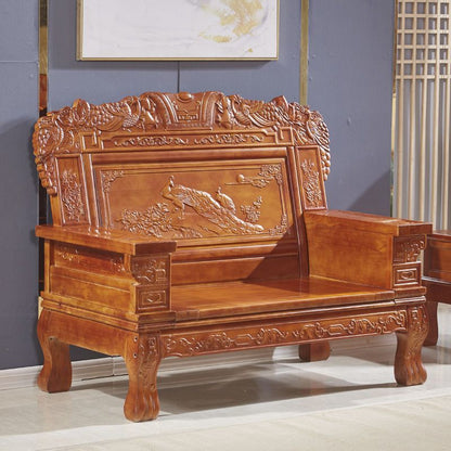 All-solid wood sofa combination, classical Chinese style antique carved economical rural red toon wood sofa for winter and summer use