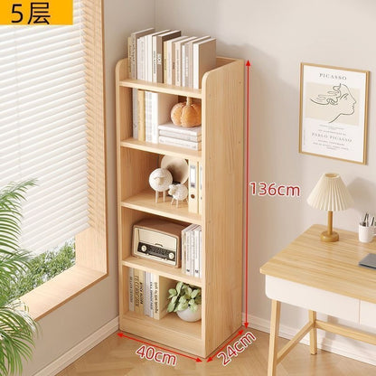 Floor-standing storage rack, simple wooden bookcase, multi-story bedroom and living room storage cabinet for home use, wall-mounted integrated storage cabinet