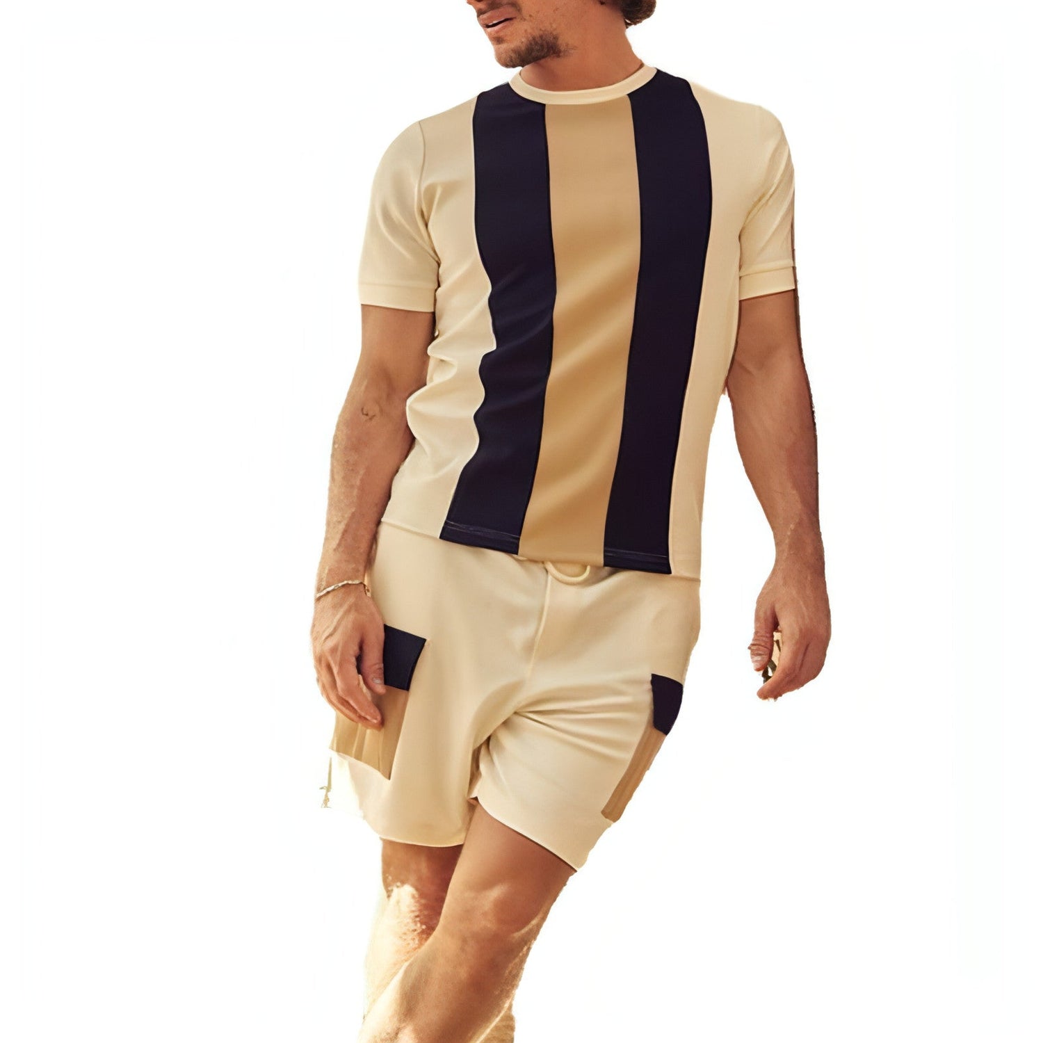 Short-sleeved T-shirt set for men from Carmine Juneberry, featuring a casual short-sleeved shirt and matching shorts.