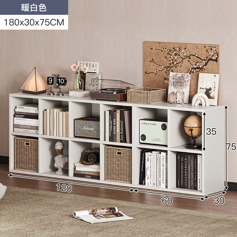 Carefully selected simple bookshelf low cabinet, small apartment living room, large capacity floor-standing INS style long strip storage cabinet against the wall and balcony