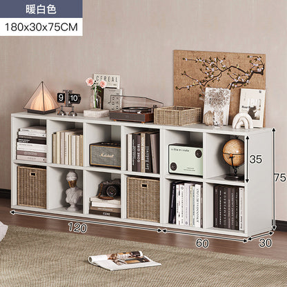 Carefully selected simple bookshelf low cabinet, small apartment living room, large capacity floor-standing INS style long strip storage cabinet against the wall and balcony