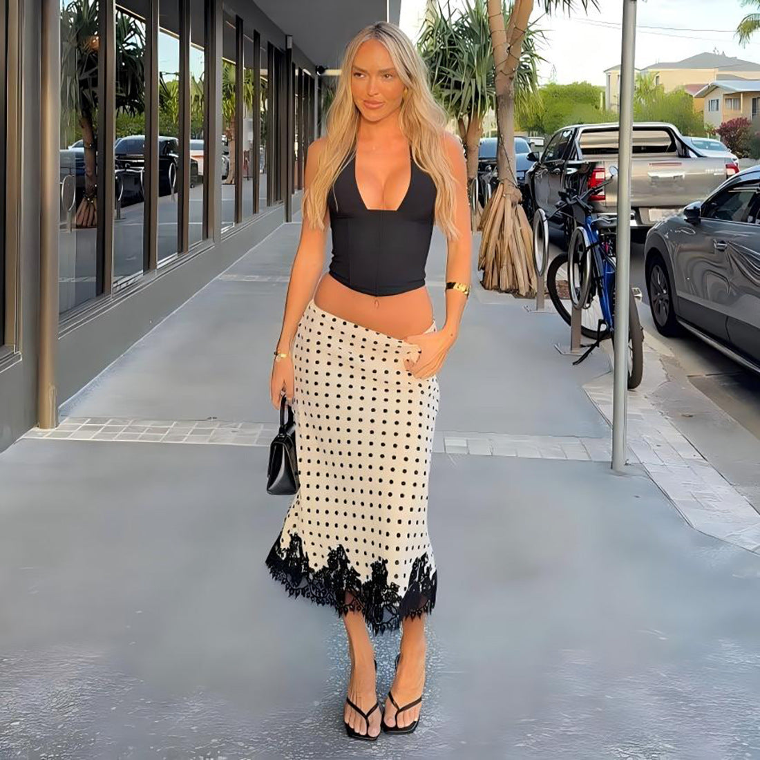 Polka dot printed lace summer women&