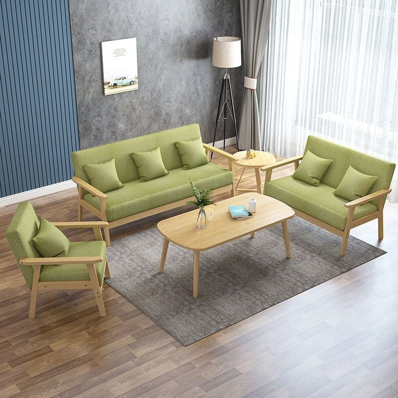Solid wood sofa living room minimalist modern rental room fabric sofa simple double three-seater office small sofa