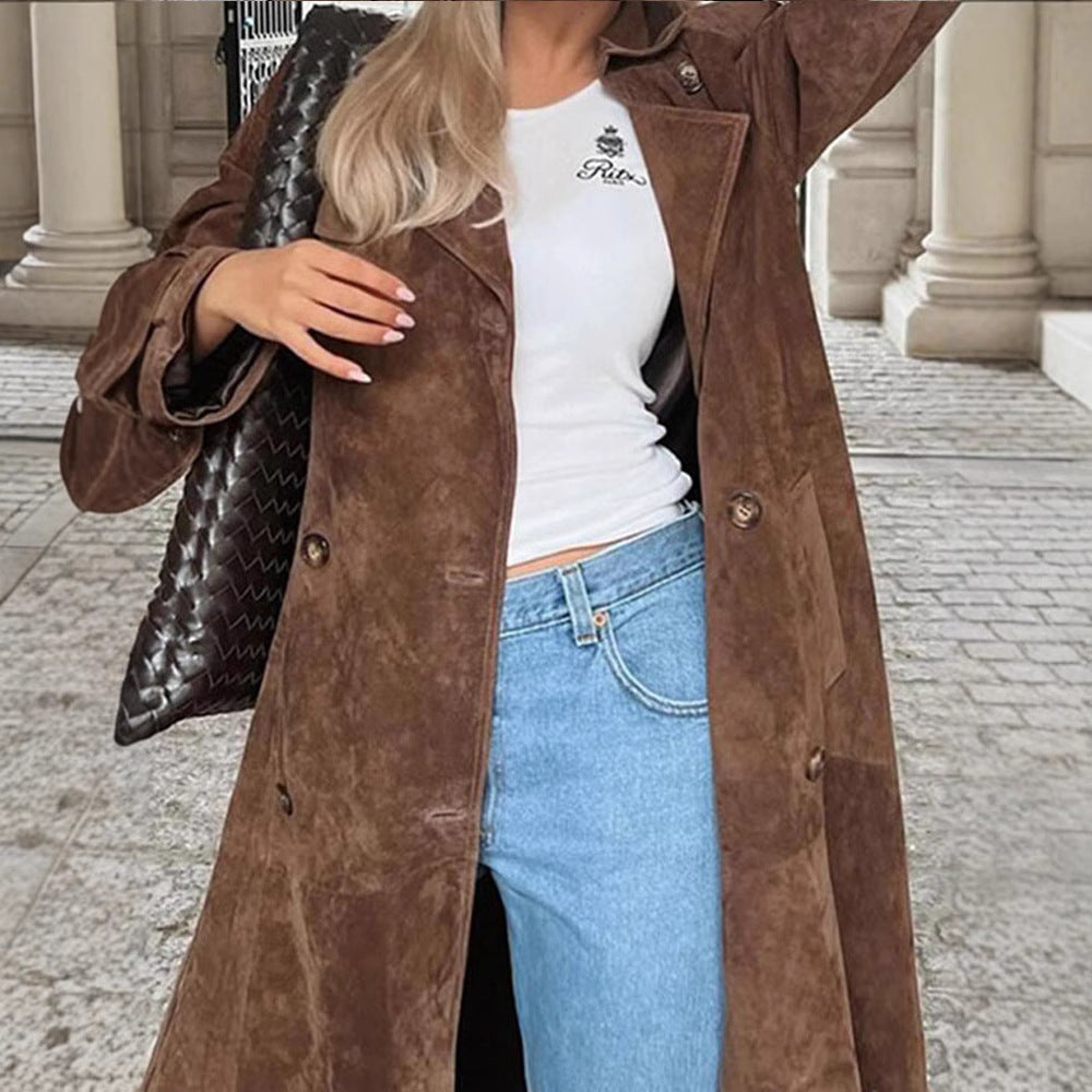 Vintage brown slim coat by Carmine Juneberry, stylish jacket with classic design and tailored fit, perfect for layered winter looks.