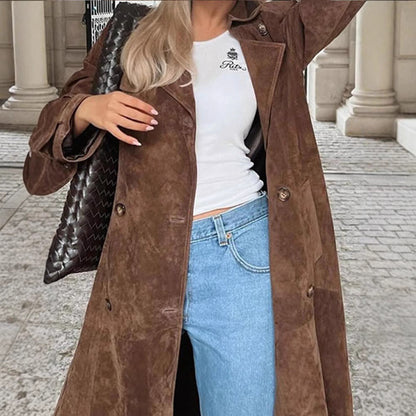 Vintage brown slim coat by Carmine Juneberry, stylish jacket with classic design and tailored fit, perfect for layered winter looks.