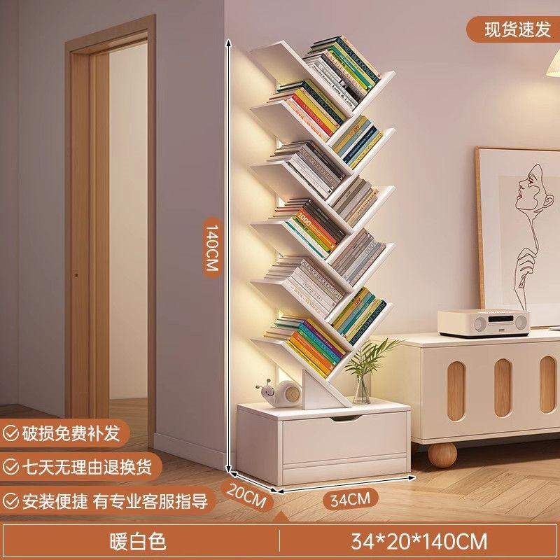 Storage rack, simple bookshelf, floor-standing living room tree-shaped small bookshelf, home multi-layer narrow-gap storage against the wall