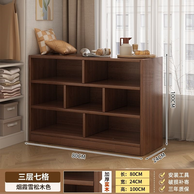 Solid wood bookshelf storage cabinet integrated wall-mounted living room storage cabinet wall-side narrow cabinet bedroom cubicle cabinet storage cabinet