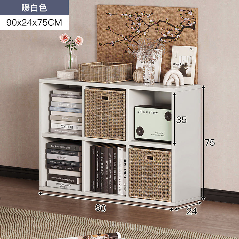 Carefully selected simple bookshelf low cabinet, small apartment living room, large capacity floor-standing INS style long strip storage cabinet against the wall and balcony