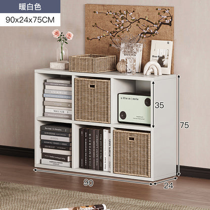 Carefully selected simple bookshelf low cabinet, small apartment living room, large capacity floor-standing INS style long strip storage cabinet against the wall and balcony