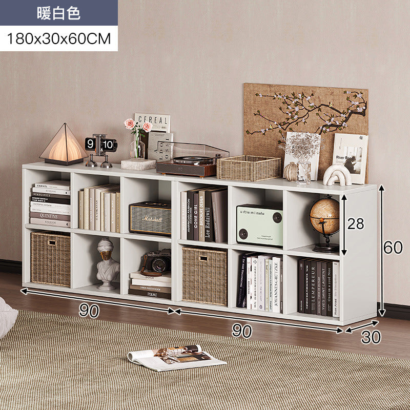 Carefully selected simple bookshelf low cabinet, small apartment living room, large capacity floor-standing INS style long strip storage cabinet against the wall and balcony