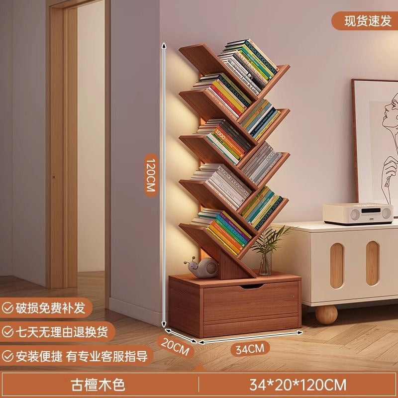 Storage rack, simple bookshelf, floor-standing living room tree-shaped small bookshelf, home multi-layer narrow-gap storage against the wall