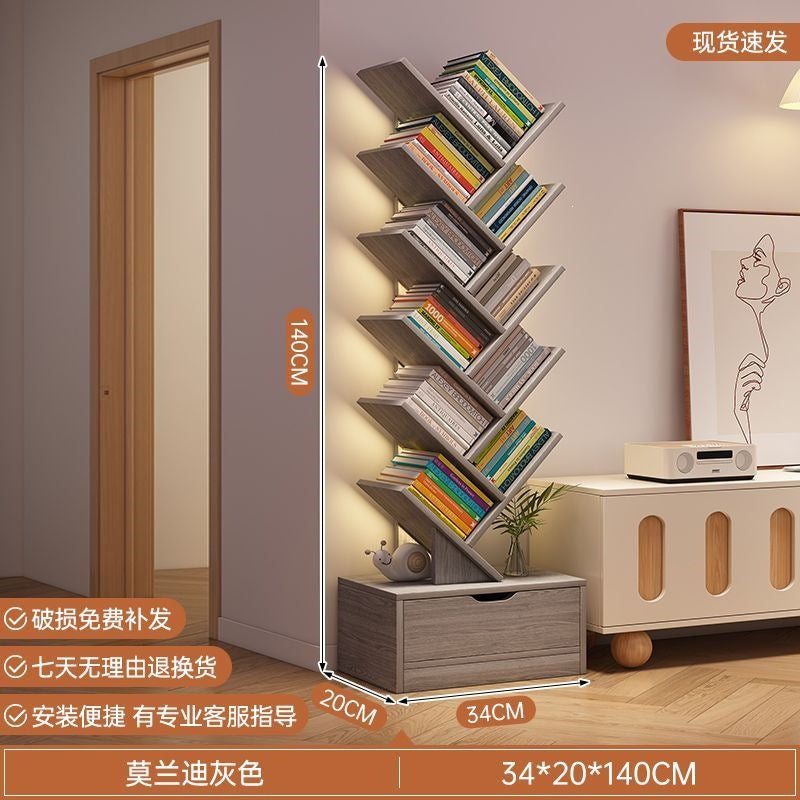 Storage rack, simple bookshelf, floor-standing living room tree-shaped small bookshelf, home multi-layer narrow-gap storage against the wall