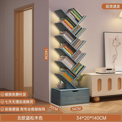 Storage rack, simple bookshelf, floor-standing living room tree-shaped small bookshelf, home multi-layer narrow-gap storage against the wall