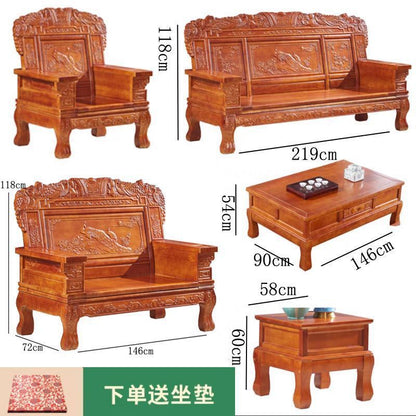 All-solid wood sofa combination, classical Chinese style antique carved economical rural red toon wood sofa for winter and summer use