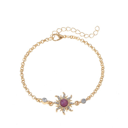 European and American retro sunflower jewelry set by Rose Sand Brier featuring a necklace and matching accessories.