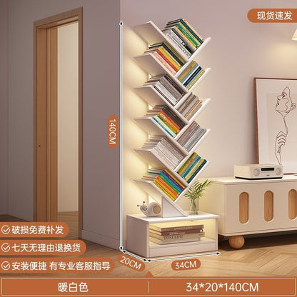 Storage rack, simple bookshelf, floor-standing living room tree-shaped small bookshelf, home multi-layer narrow-gap storage against the wall