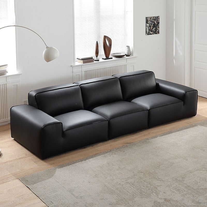 Daheiniu sofa cat-scratching leather living room large and small upright row sofas, Italian modern minimalist black genuine leather sofa