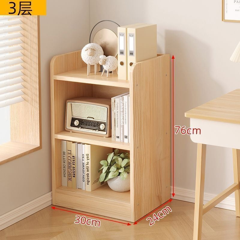 Floor-standing storage rack, simple wooden bookcase, multi-story bedroom and living room storage cabinet for home use, wall-mounted integrated storage cabinet