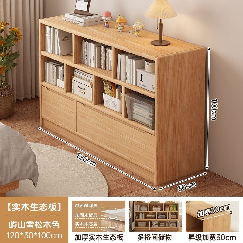 Solid wood bookshelf storage cabinet integrated wall-mounted living room storage cabinet wall-side narrow cabinet bedroom cubicle cabinet storage cabinet