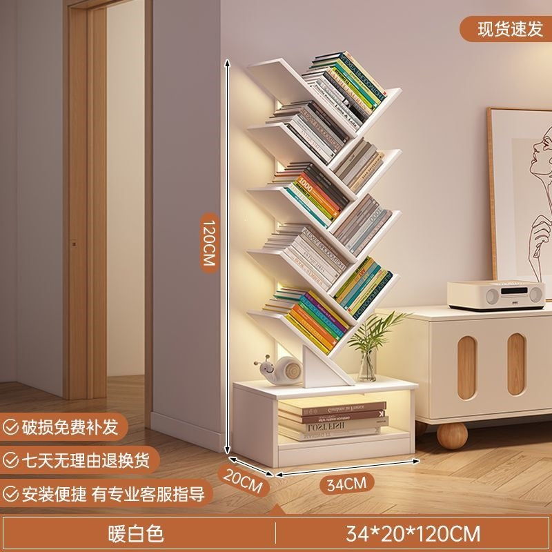 Storage rack, simple bookshelf, floor-standing living room tree-shaped small bookshelf, home multi-layer narrow-gap storage against the wall