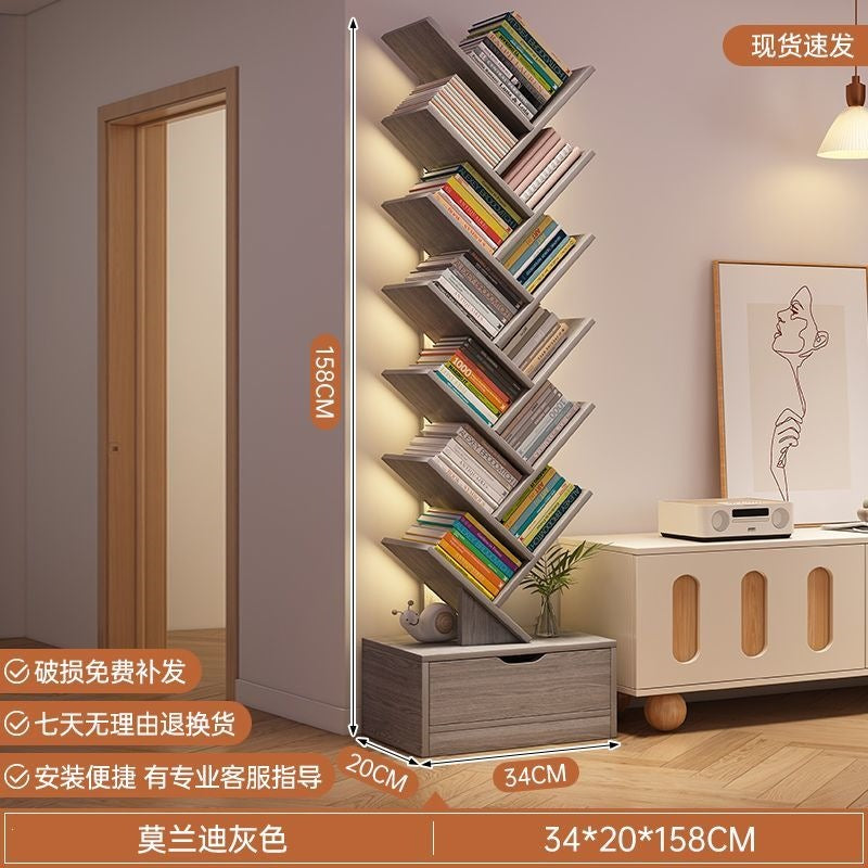 Storage rack, simple bookshelf, floor-standing living room tree-shaped small bookshelf, home multi-layer narrow-gap storage against the wall