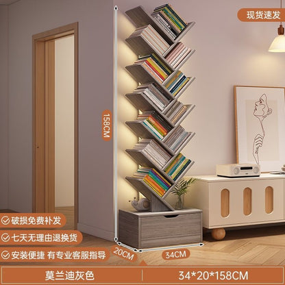 Storage rack, simple bookshelf, floor-standing living room tree-shaped small bookshelf, home multi-layer narrow-gap storage against the wall