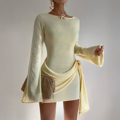 Woolen long-sleeved summer dress for women by Pear Daisy, stylish vacation all-match dress suitable for home and garden wear.