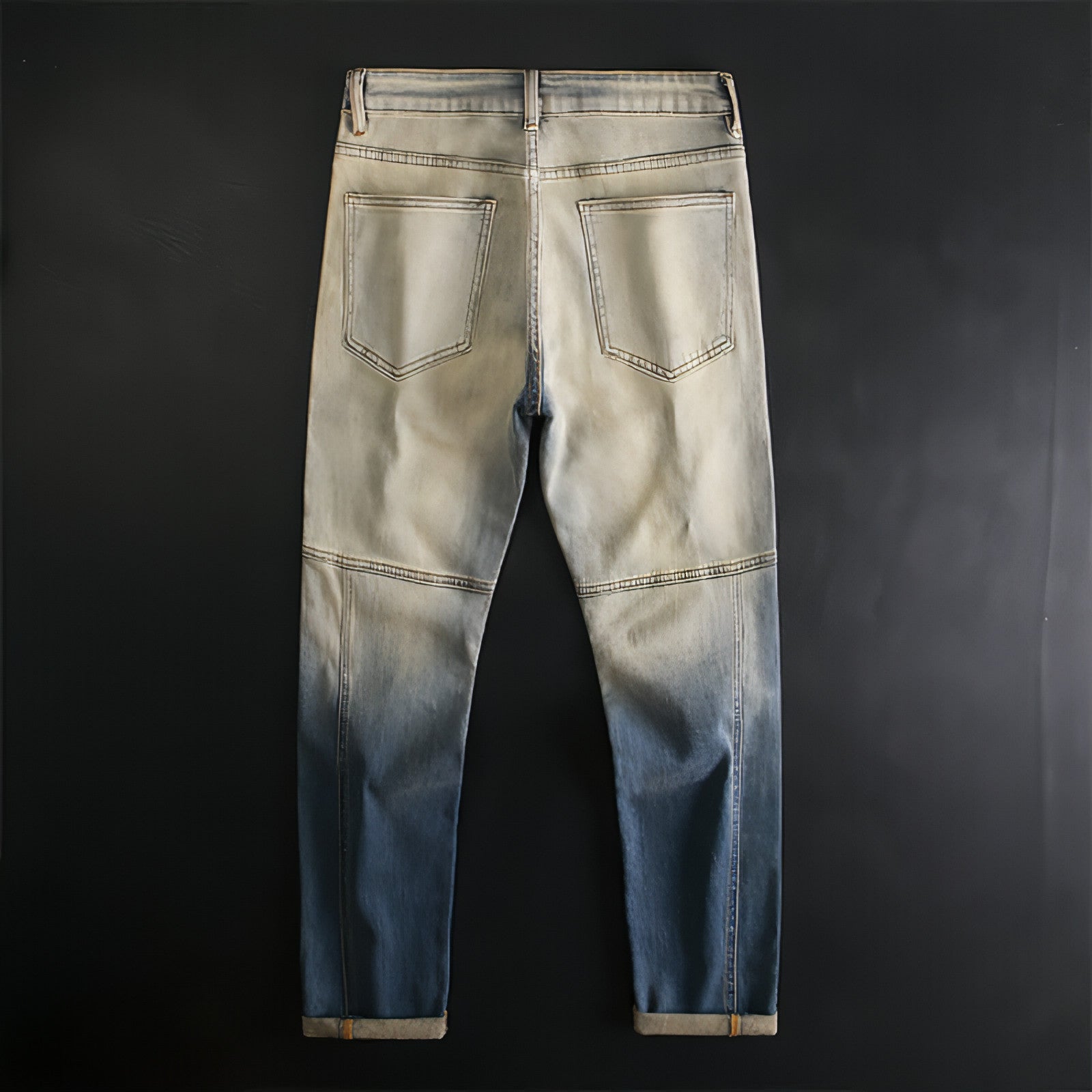 Carmine Juneberry UrbanEase™ Retro Patchwork Motorcycle Jeans for men, showing stylish patchwork design and rugged denim fabric.