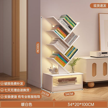 Storage rack, simple bookshelf, floor-standing living room tree-shaped small bookshelf, home multi-layer narrow-gap storage against the wall