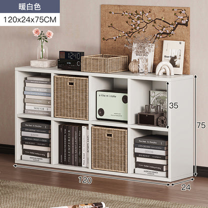 Carefully selected simple bookshelf low cabinet, small apartment living room, large capacity floor-standing INS style long strip storage cabinet against the wall and balcony
