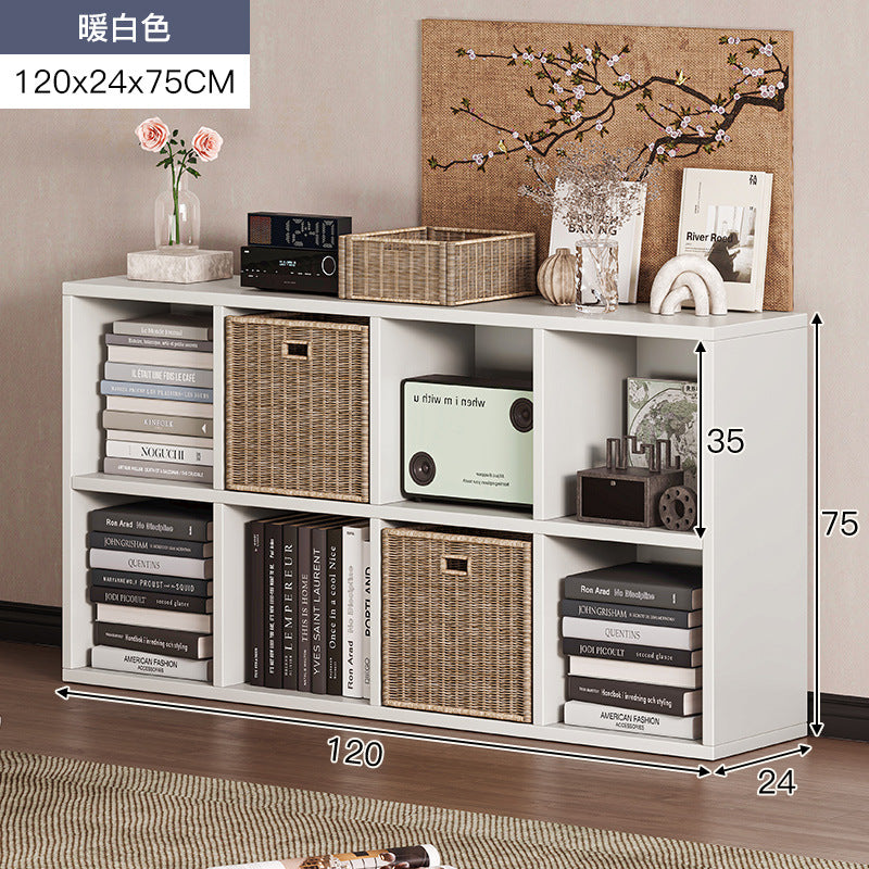Carefully selected simple bookshelf low cabinet, small apartment living room, large capacity floor-standing INS style long strip storage cabinet against the wall and balcony
