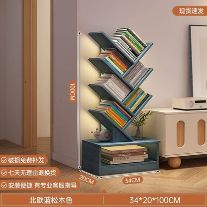 Storage rack, simple bookshelf, floor-standing living room tree-shaped small bookshelf, home multi-layer narrow-gap storage against the wall