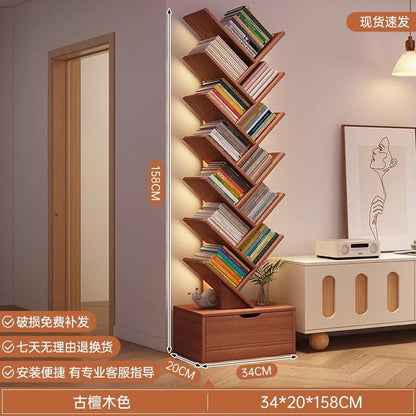Storage rack, simple bookshelf, floor-standing living room tree-shaped small bookshelf, home multi-layer narrow-gap storage against the wall