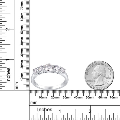 White moissanite 5-stone sterling silver ring from Copper Juniper, showcasing sparkling gemstones and elegant design.