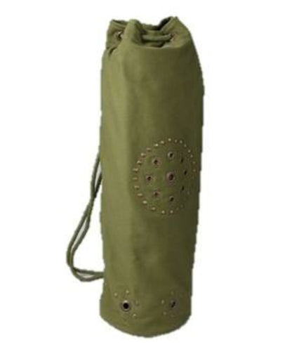 Olive green OMSutra OM Mahashakti Yoga Bag from Alabaster, designed for carrying yoga mats and accessories.