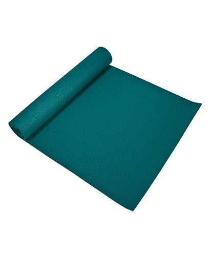 Alabaster OMSutra Studio Yoga Mat 6mm Deluxe in teal, showing textured surface and thickness for comfortable yoga practice.