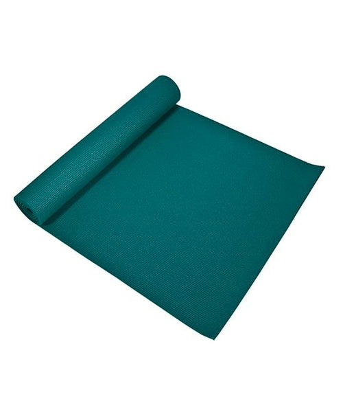 Alabaster OMSutra Studio Yoga Mat 6mm Deluxe in teal, textured surface, rolled out for yoga practice on a clean floor.