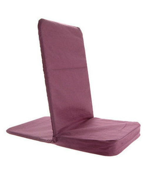 Alabaster OMSutra folding meditation chair in burgundy, portable and comfortable for outdoor and indoor meditation sessions.
