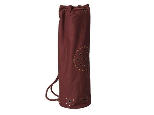 Chocolate brown OMSutra OM Mahashakti yoga bag made of durable fabric, designed for carrying yoga mats.